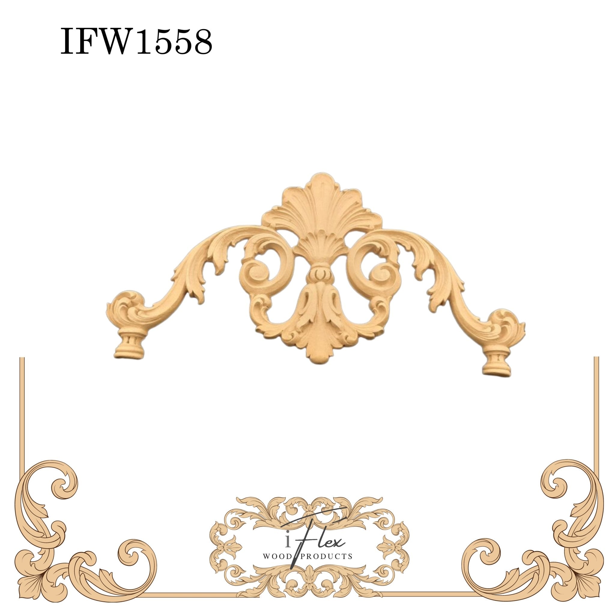 Center Scroll Pediment Applique IFW 1558 – iFlex Wood Products
